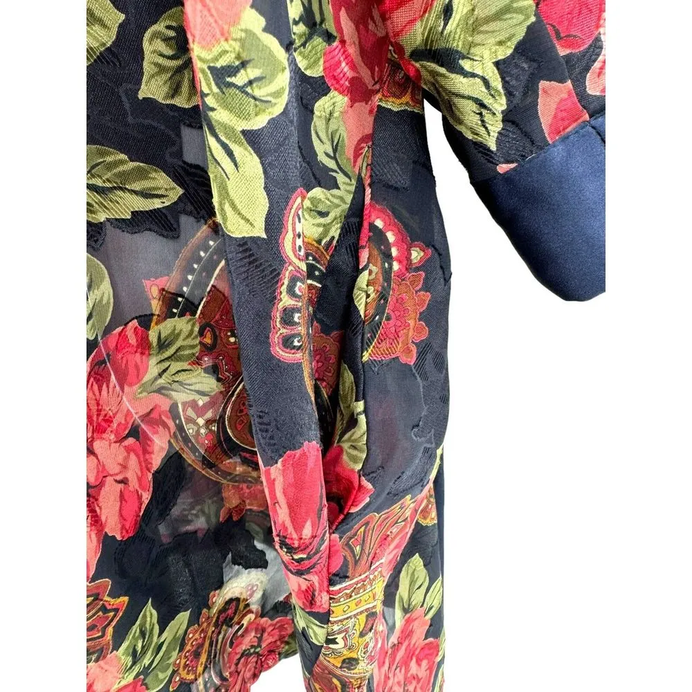 Vintage 80s VS Gold Label Poly Chiffon Floral Brocade Jacquard‎ Kimono Robe - Image 3