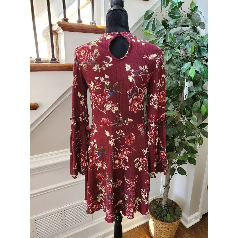 Love Fire Women Maroon Polyester Long Sleeve Mock Neck Knee Length Dress Size L - Image 8