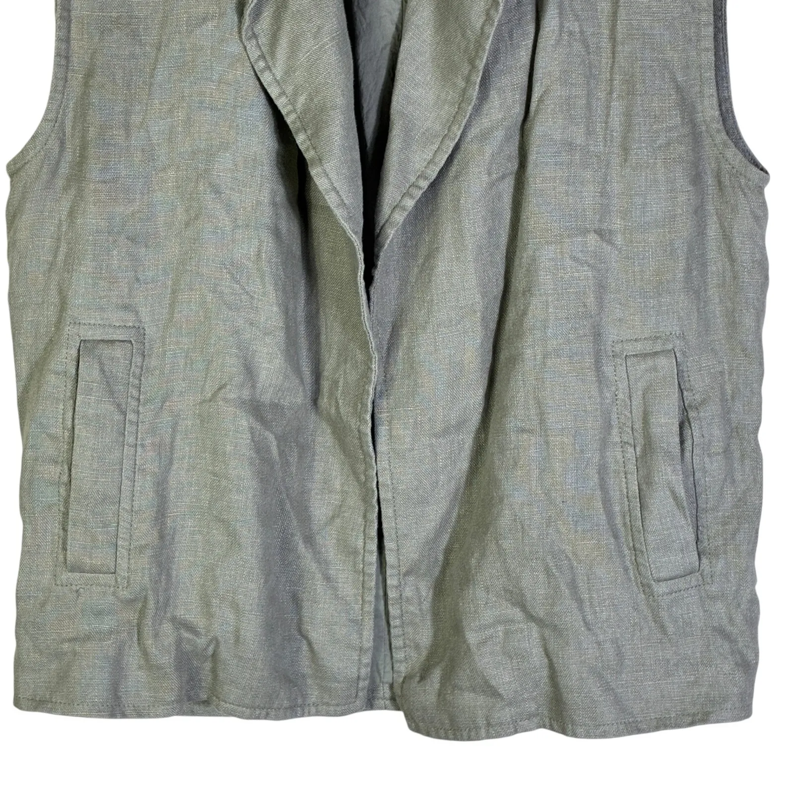Zara Linen Vest Womens M Green Utility Minimalist Workwear Sleeveless Layering - Image 3