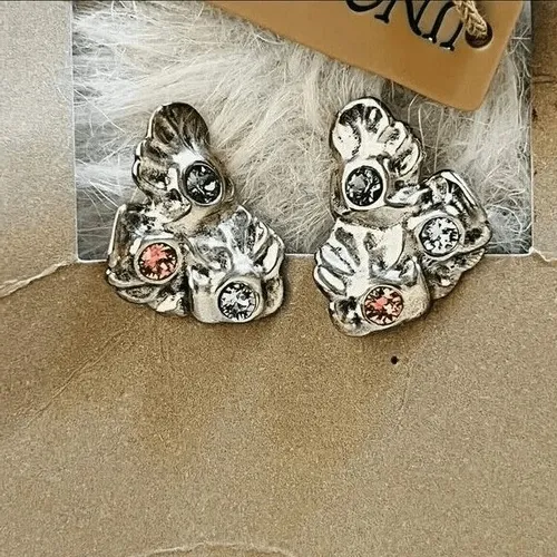 UNO de 50 Wild‎ Bush Bezel Set Crystal Leaf Stud Earrings, Silver/Pink, NWT Pink - Image 8