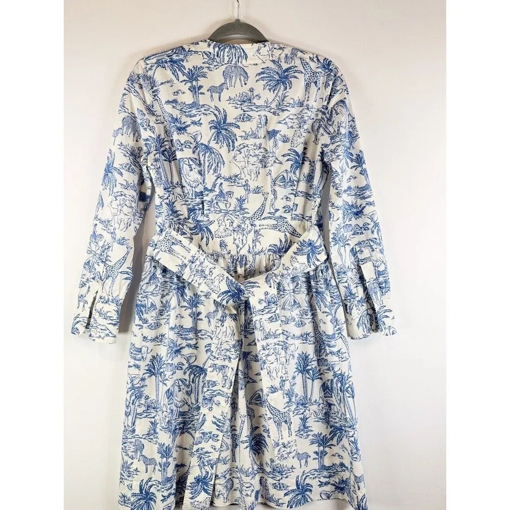 Tory Burch Dress Blue Far And Away Mini Joy De Toile Shirtdress Safari Size 2 - Image 11