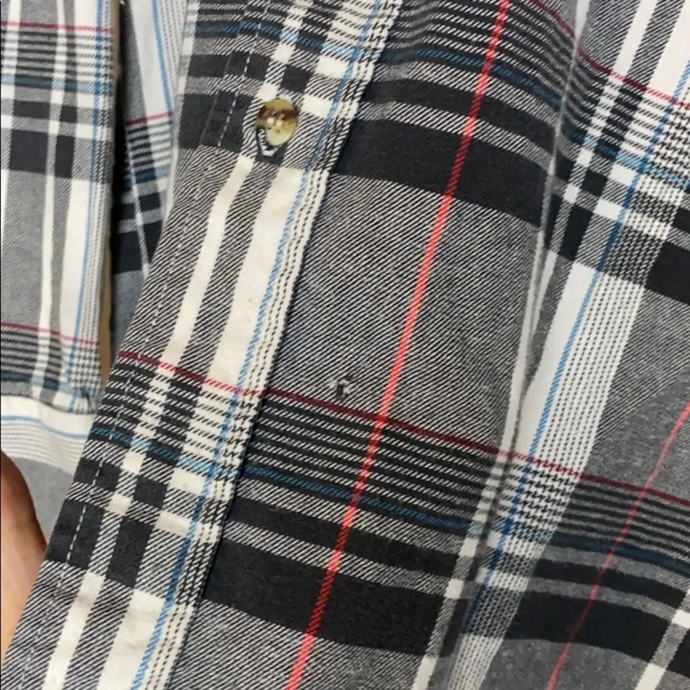 VTG GREY & WHITE PLAID BASIC FLANNEL BUTTON DOWN LONG SLEEVE Gray - Image 5