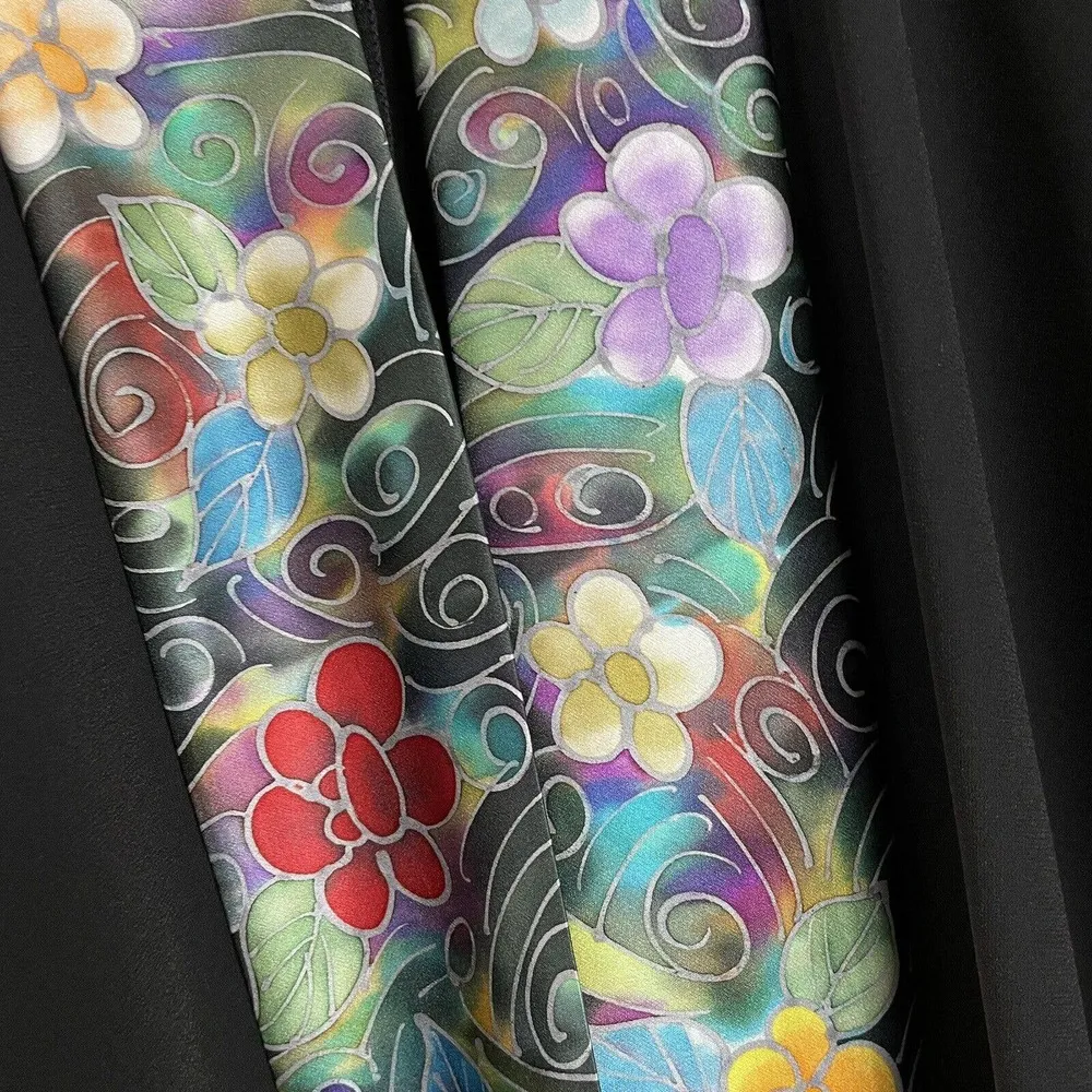 Invisible World Alaska Womens Kimono Jacket Hand Painted Silk Polyester Large Black - Image 13