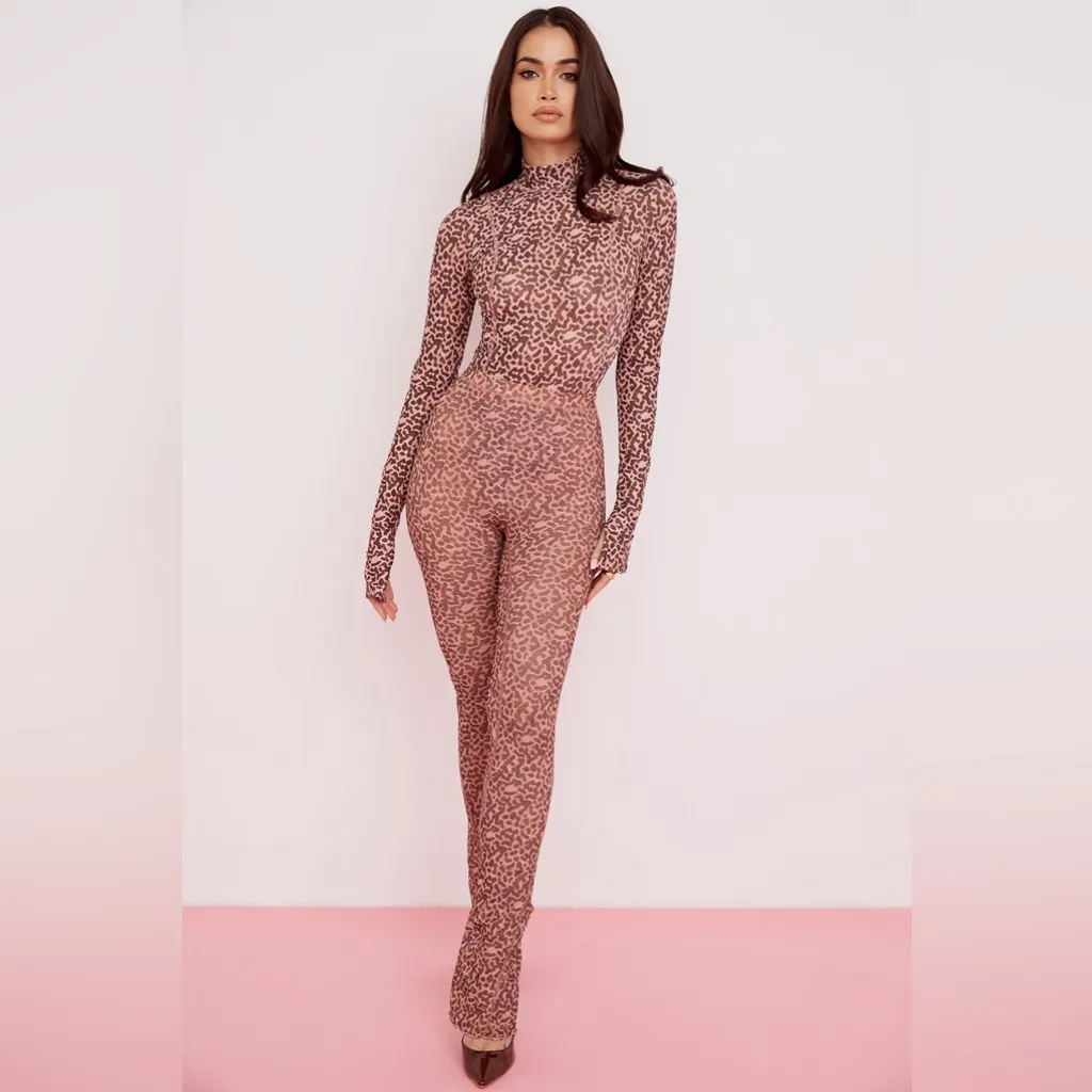 NWT House of CB Eleanor Pink Animal Print Mesh Bodysuit Size M - Image 5