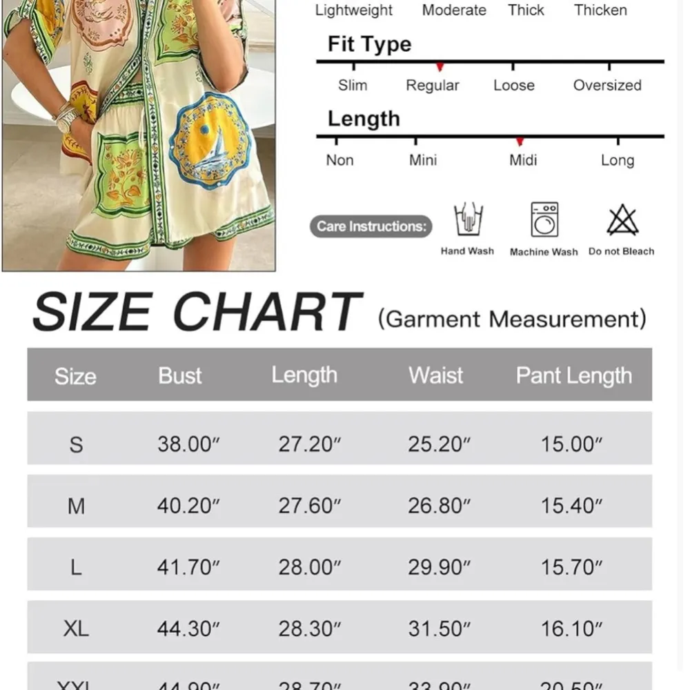 Boho Style Porcelain Print Pajama set or Beachwear Size Large Green - Image 5