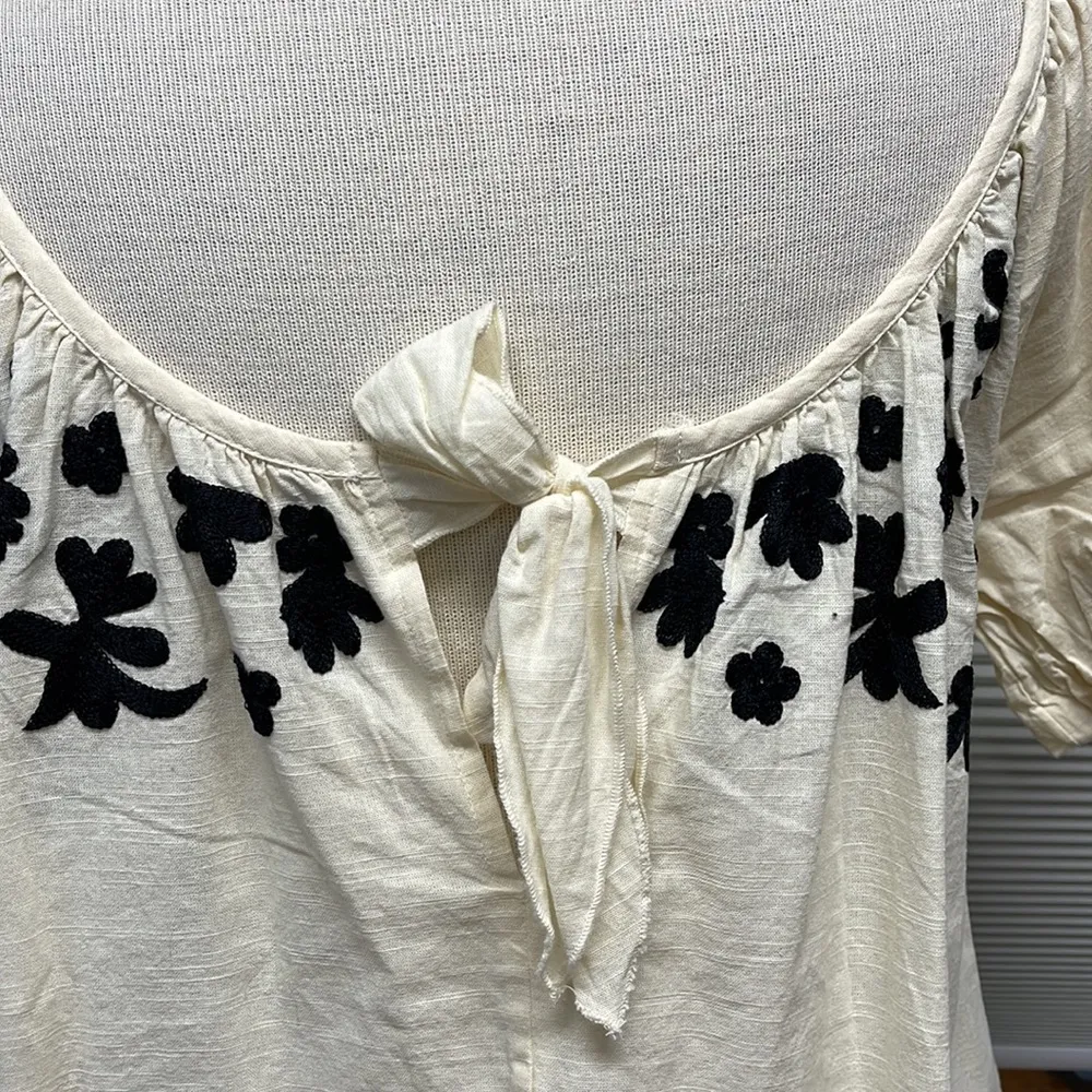 XS // Free People Ivory Cotton Fiona Black Floral Embroidered Mini Dress - Image 10