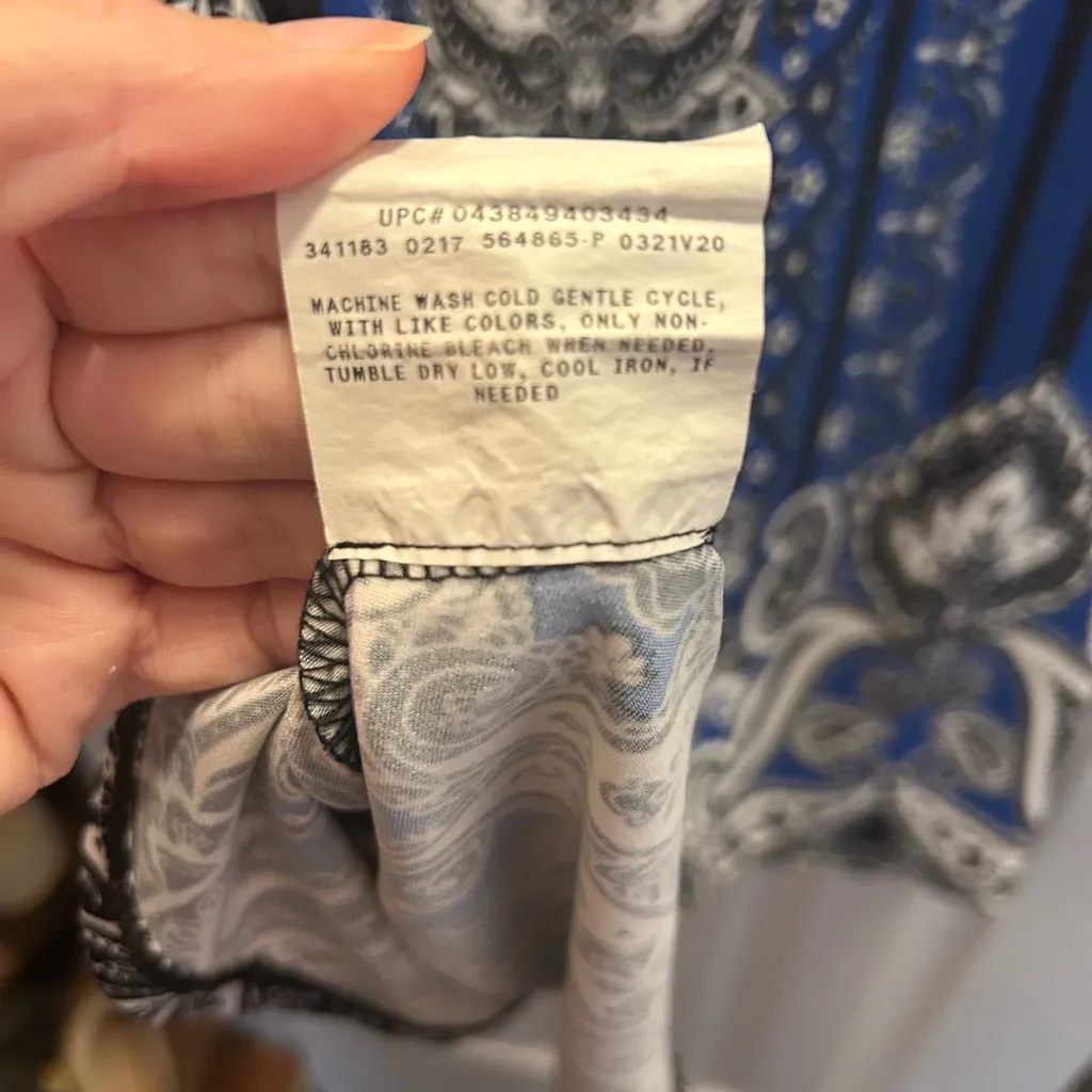 AB Studio Royal Blue and Black Paisley Midi Dress | Medium - Image 5