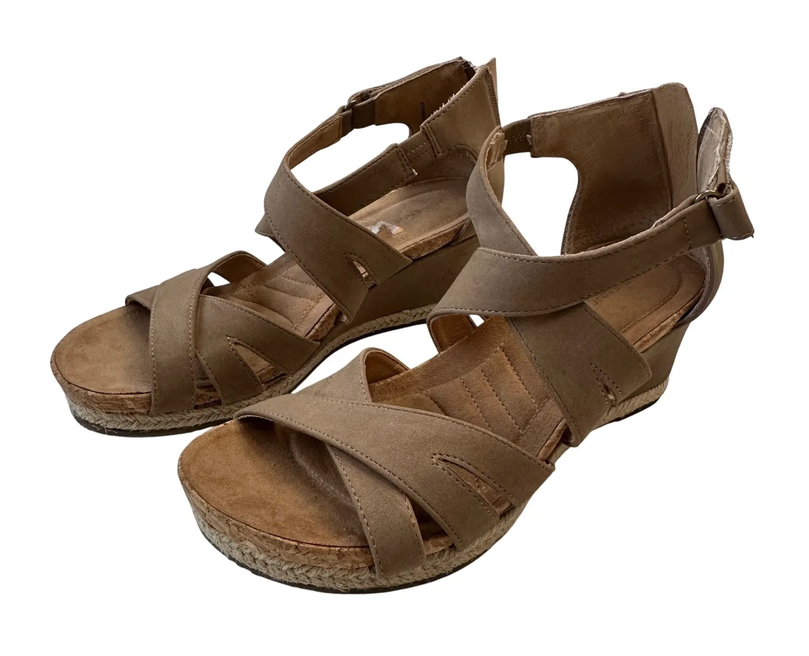 Adrienne Vittadini Wedge Sandals Espadrille Ankle Strap Taupe 7.5M - Image 1