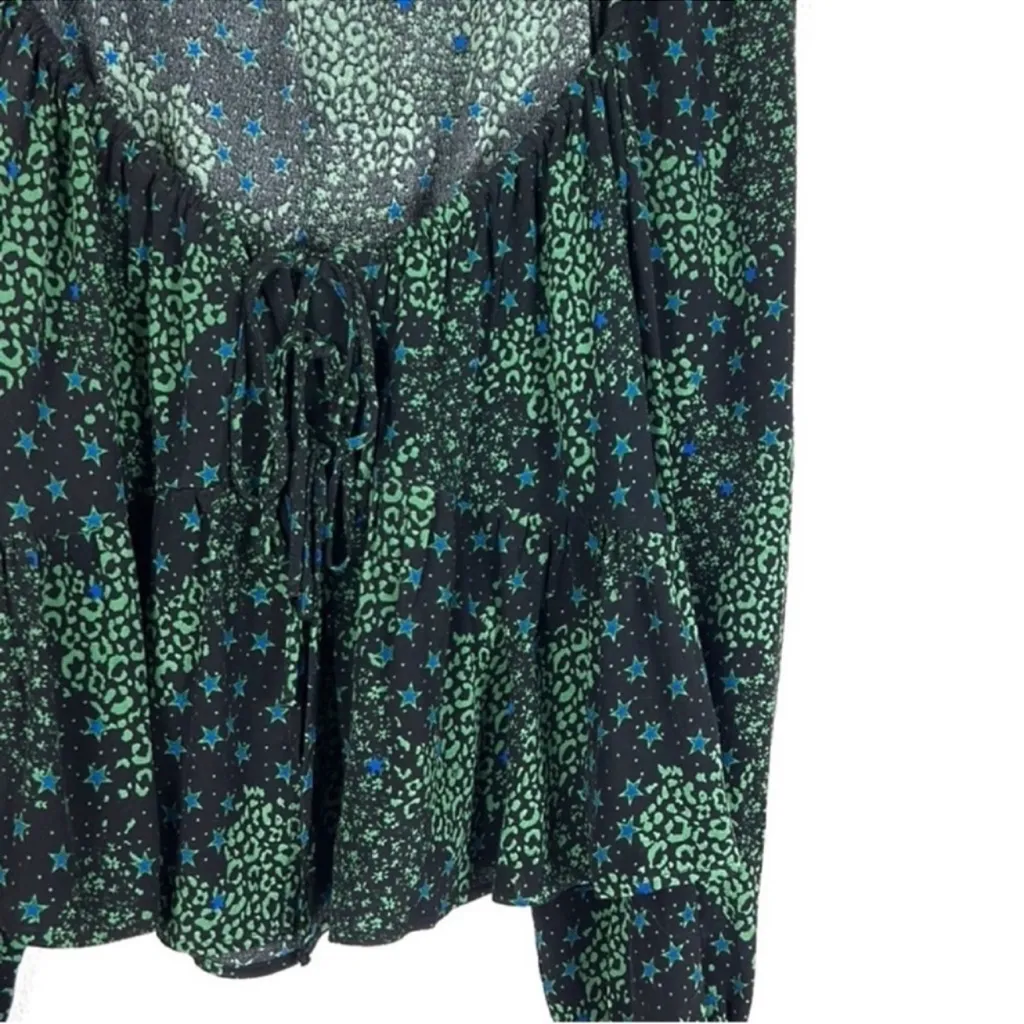 Topshop star whimsygoth mixed print split tie front flutter top size 12 - Image 4