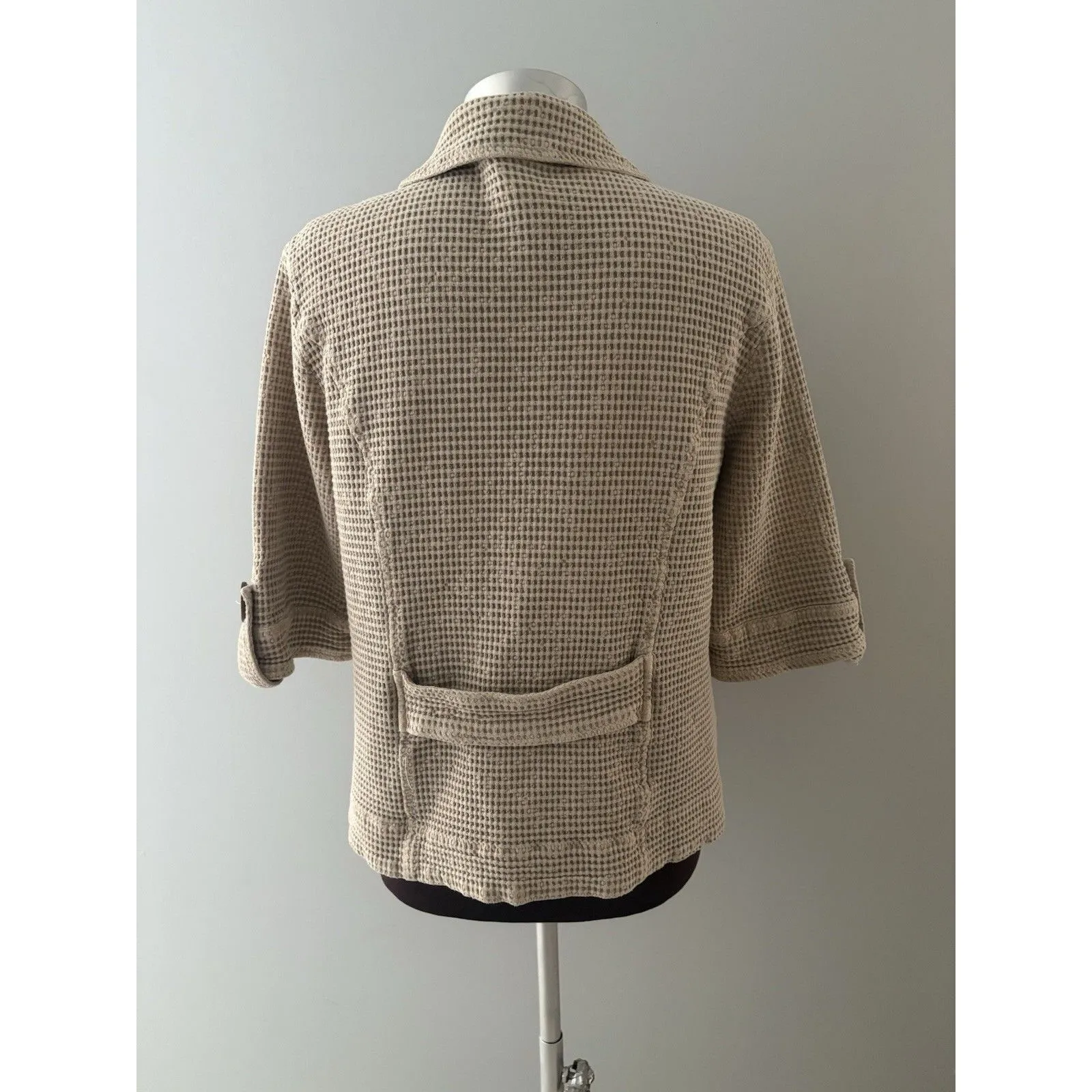 Focus Waffle Weave Jacket Size S Tan Big Button Lagenlook Utility Coastal Brown - Image 5