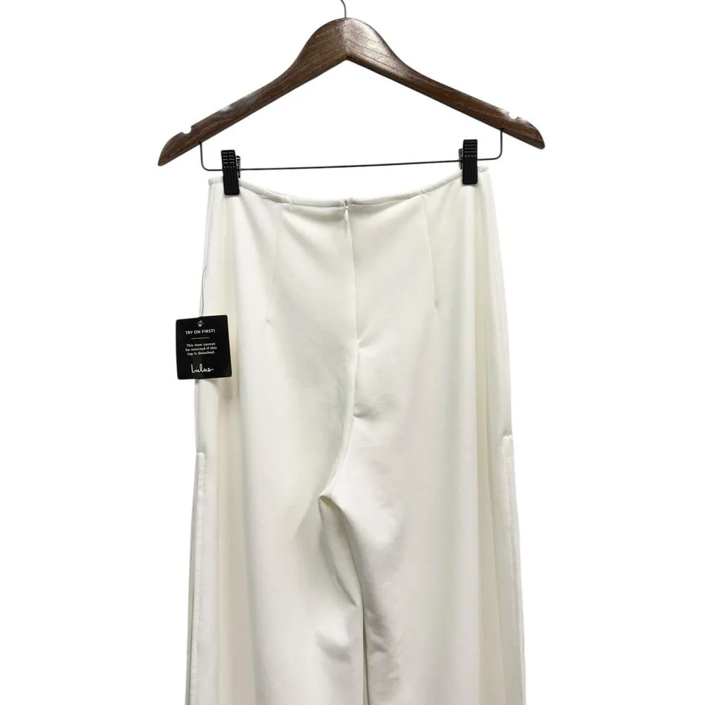 Lulus High Waist Stretch Crepe Side Slits Wide Leg Pants White size Small NWOT - Image 4
