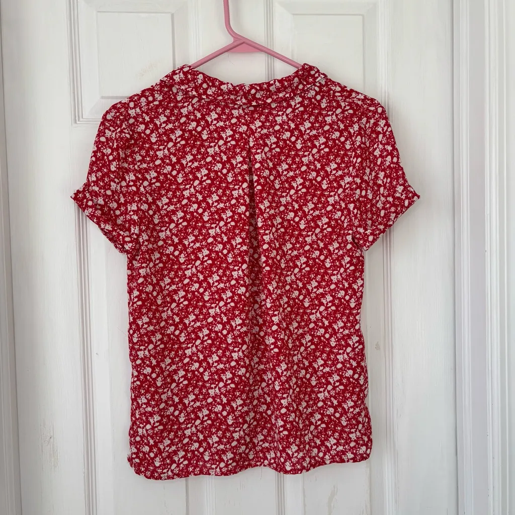 Urban Outfitters Kimchi Blue Red Floral Print Button Down Short Sleeve Blouse - Image 2