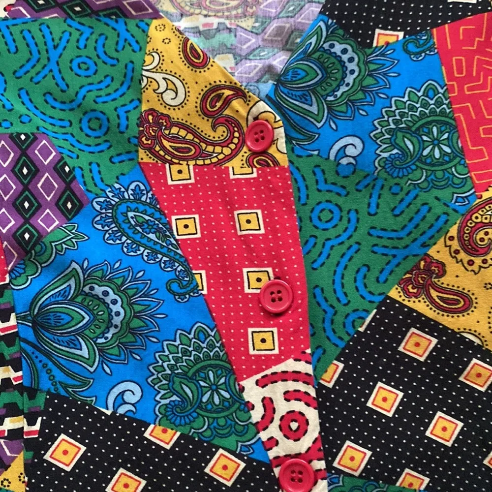 Dangerfield x ModCloth patchwork multi button front viscose dress, size 14 XL - Image 10