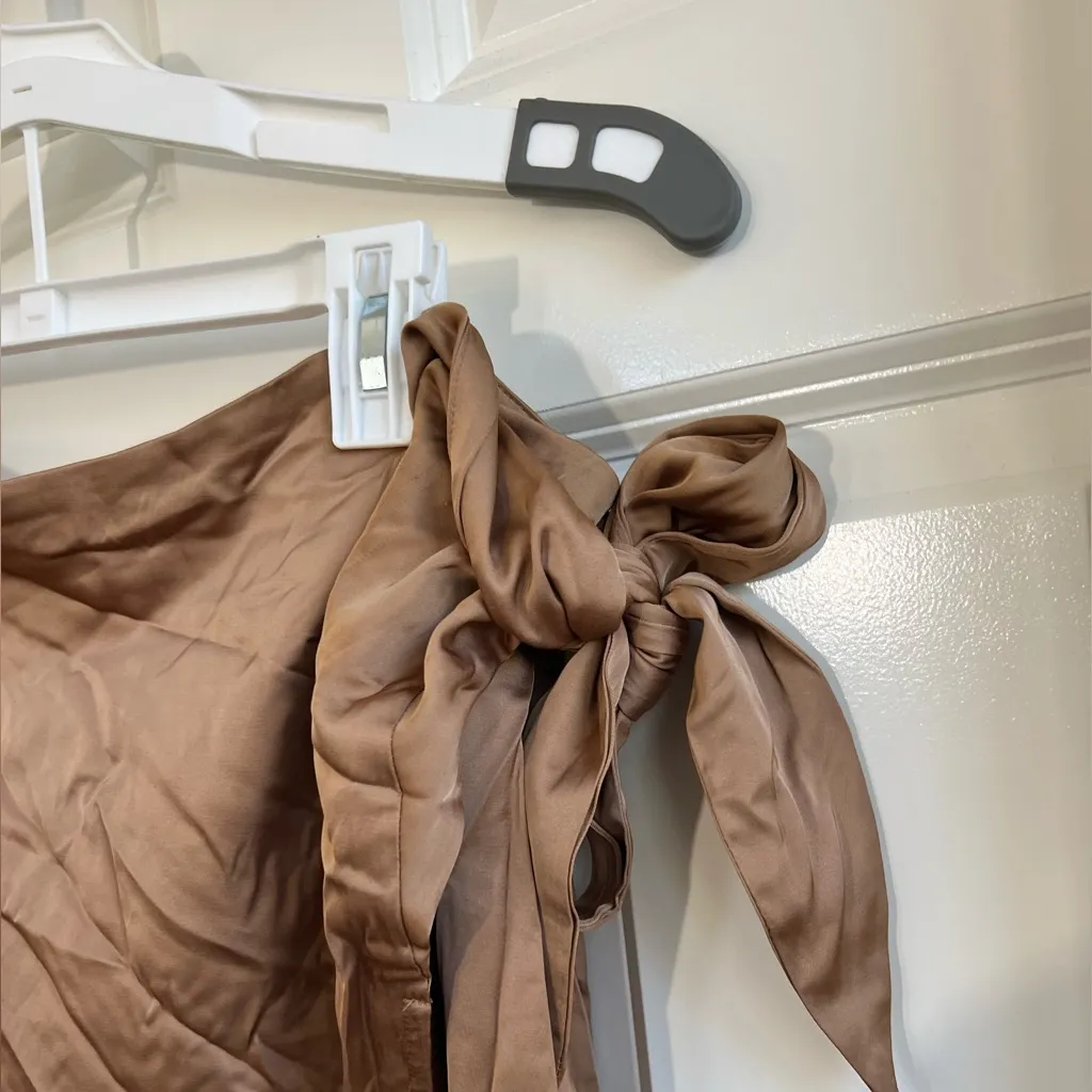 Elegant Brown Satin Wrap Skirt - Image 3