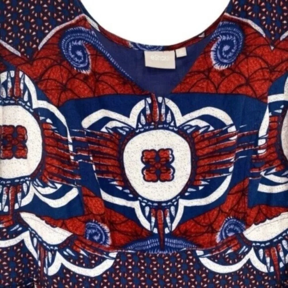 eShakti Red and Blue Cotton Boho Print Dress Tribal Western - Image 3