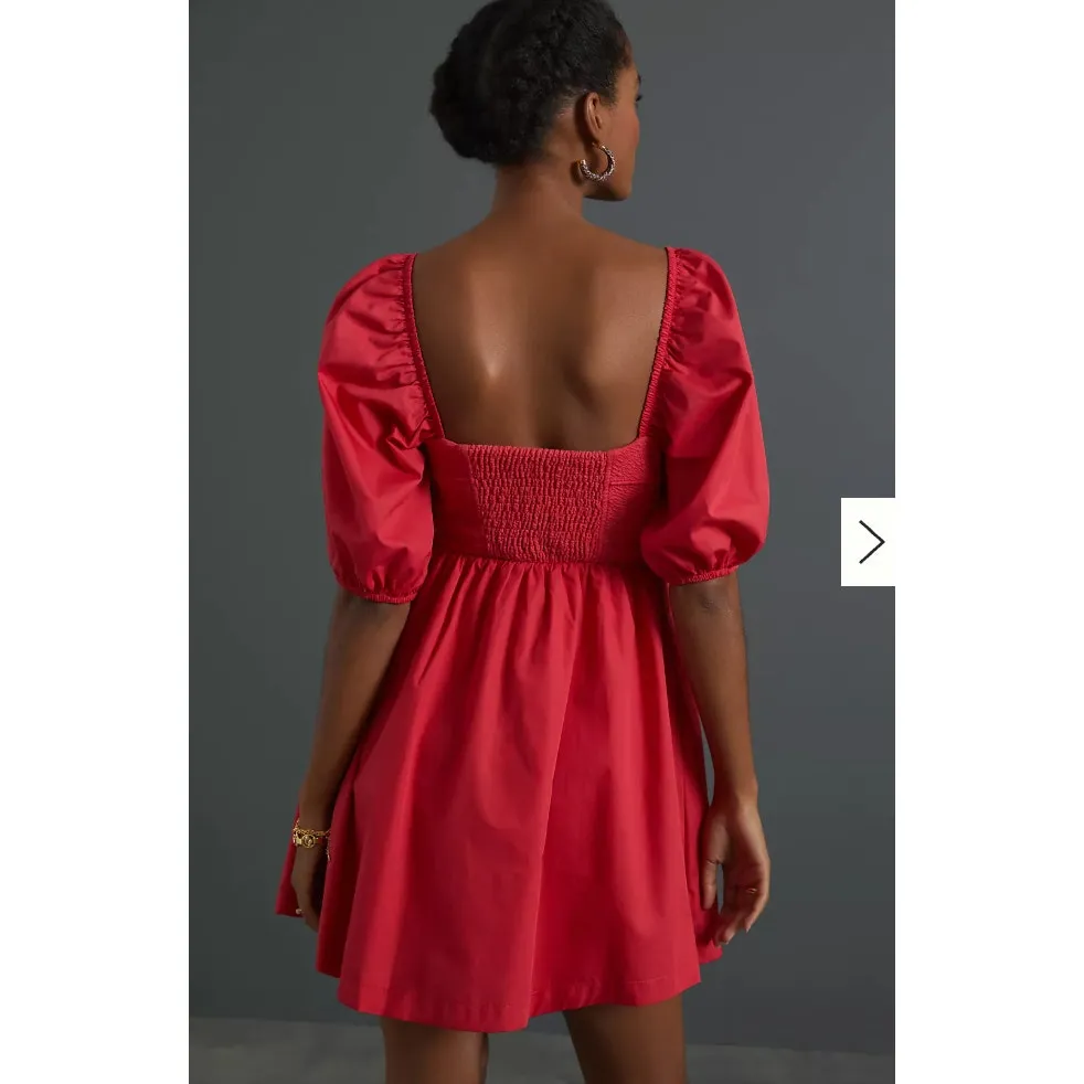 Anthropologie Maeve Puff-Sleeved Sweetheart Mini Dress in Red - Image 2