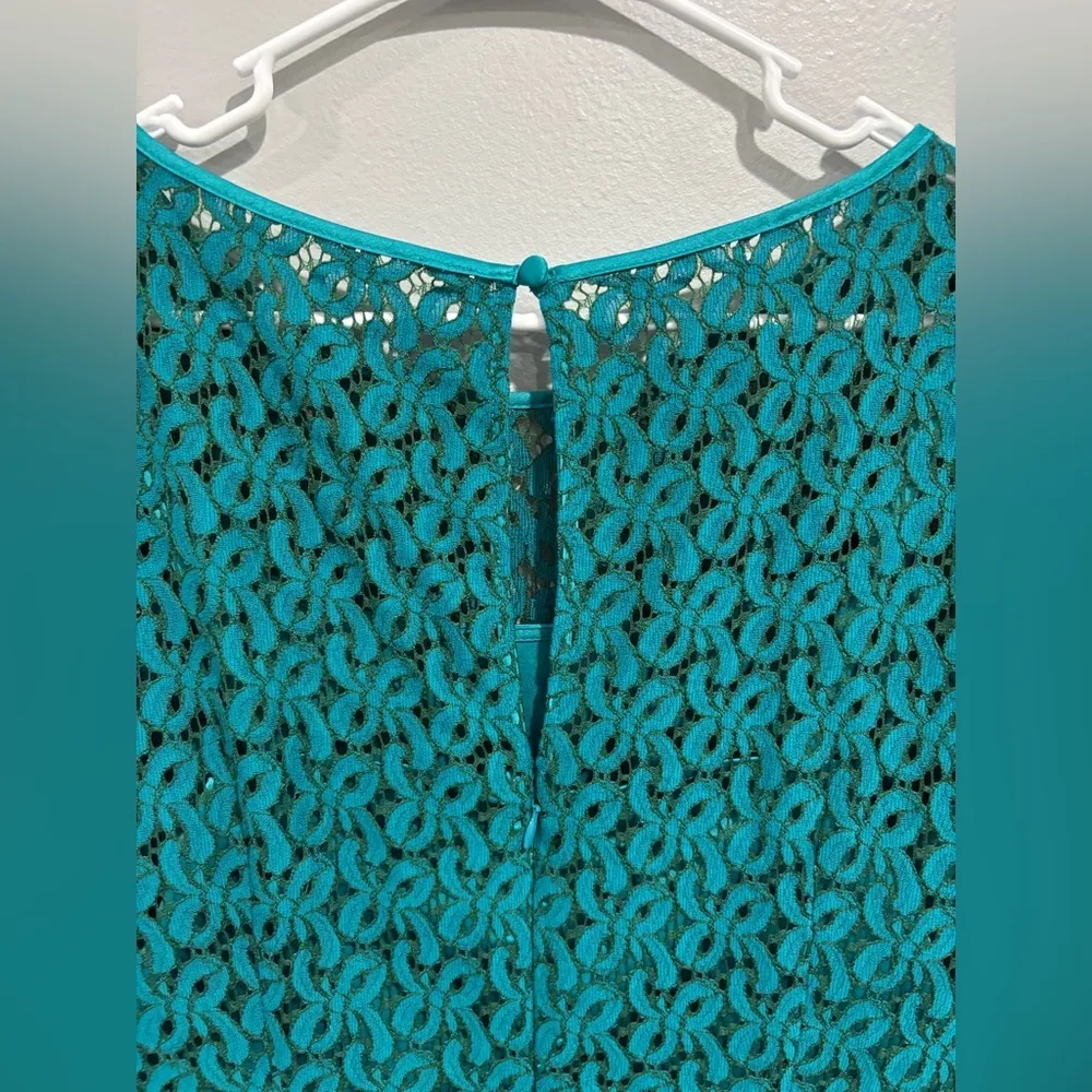Coldwater Creek Turquoise Blue Mesh Lace Semi Formal Dress Size 10 Eyelet Lace - Image 5