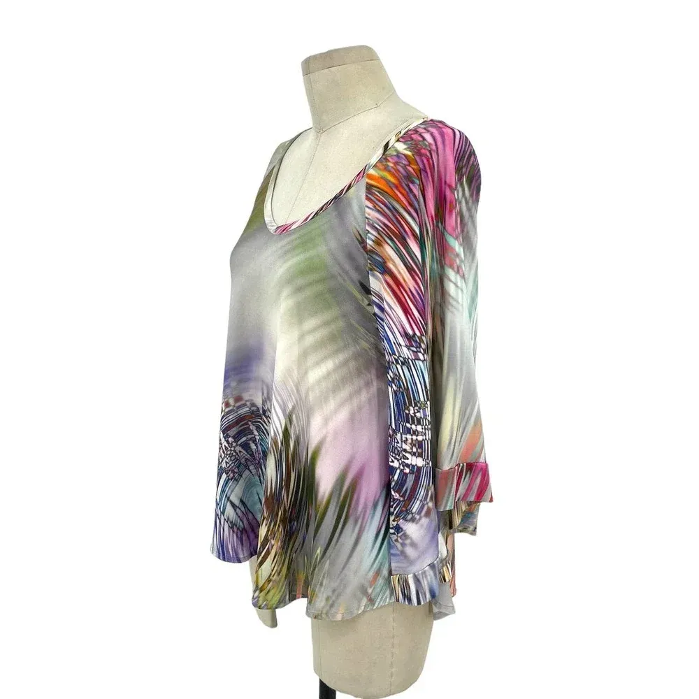 Alexis Top Blouse Shirt Abstract‎ Print Multicolor Poncho Kimono Size XS Small - Image 3