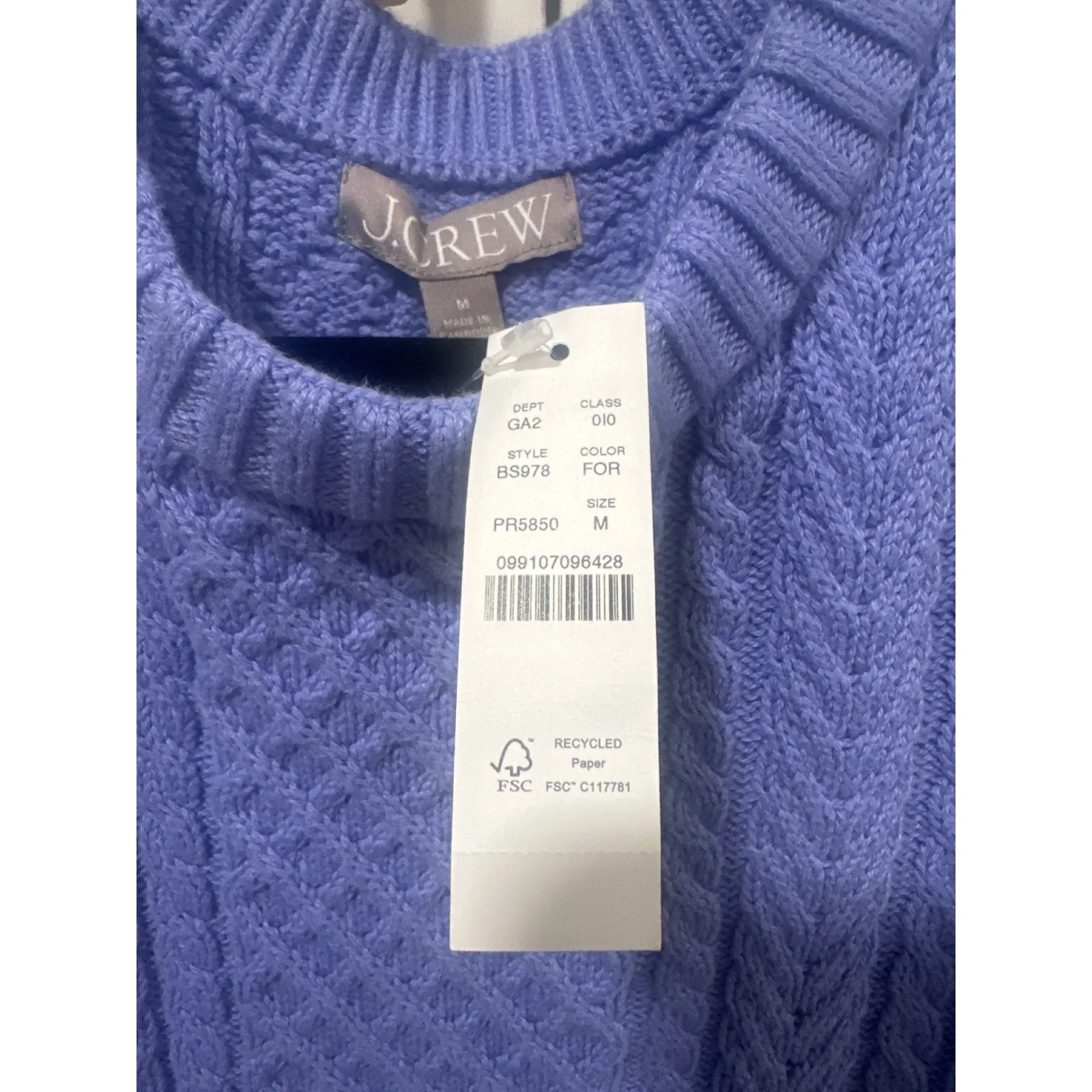 J Crew Lavender Cable Knit Puff Sleeve Sweater Women Size M cottage new cotton Purple Size M - Image 5