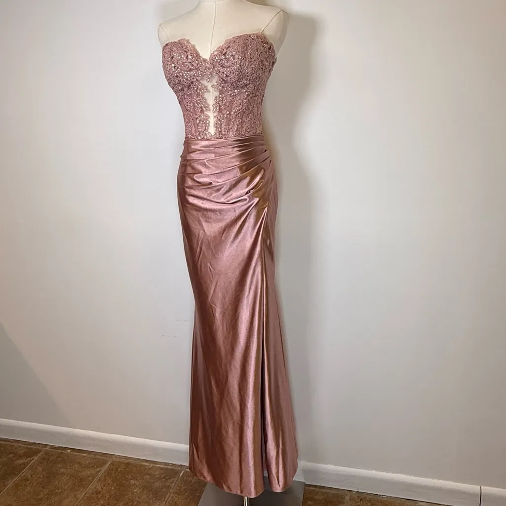Sherri Hill Strapless Rose Gold Lace Corset Style Formal Gown Women’s Size 2 - Image 3