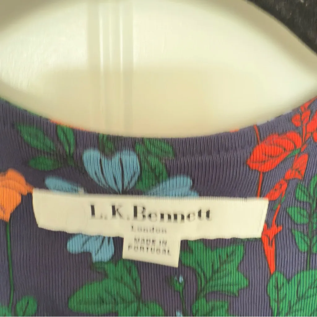 L.K.Bennett London Size 6 Vika Midi Navy Floral Print Wrap Dress Flowy Events - Image 6
