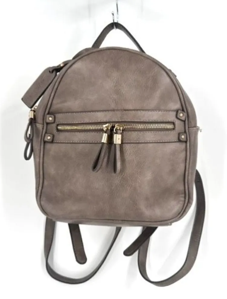 Soleā Society Women's Brown Gray Faux LeatherāLined Adjustable Mini Backpack Bag - Image 1