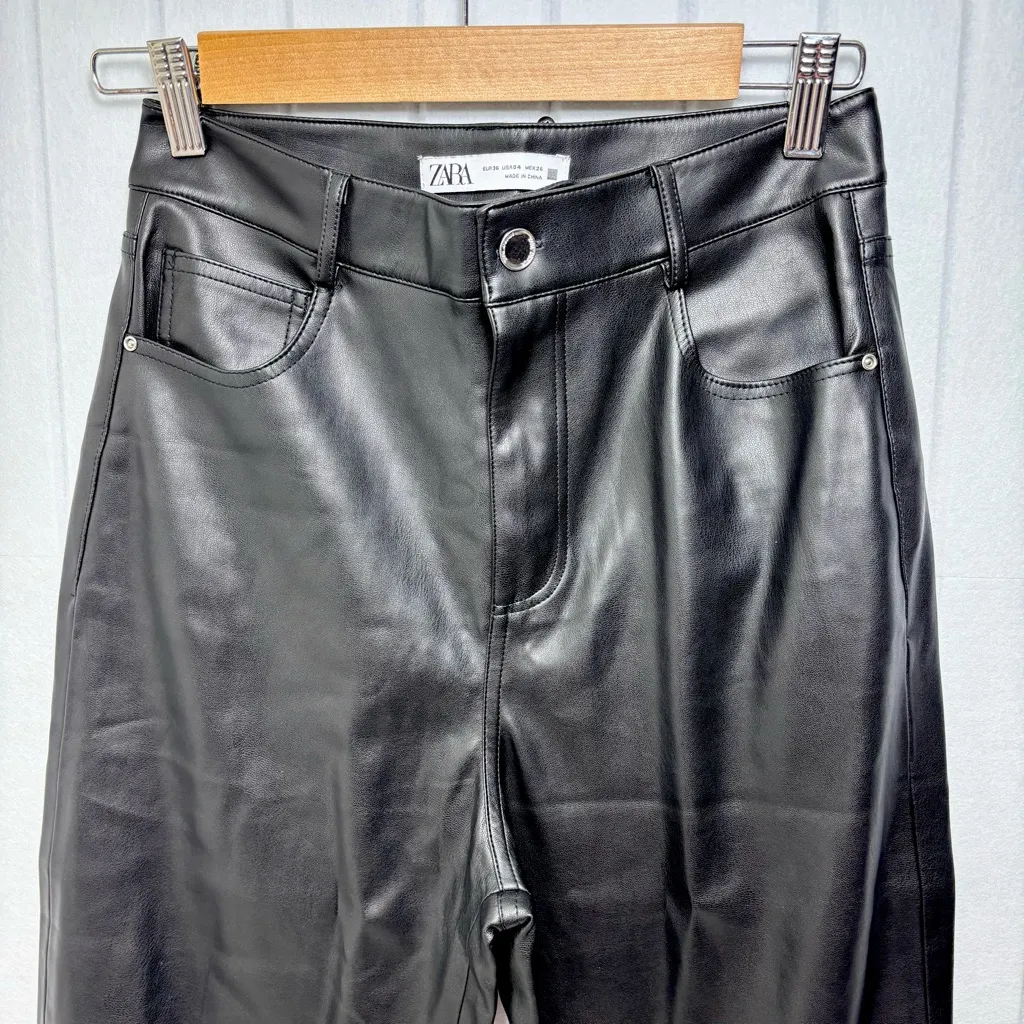 Zara Black‎ Faux Leather High Rise Ankle Pants Women's size US 4 - Image 2