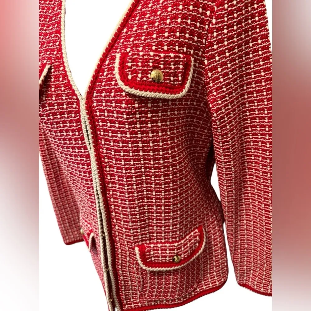 VTG Talbots Clueless Preppy Tipped Tweed Knit Cardigan Sweater Jacket Sz SP - Image 6