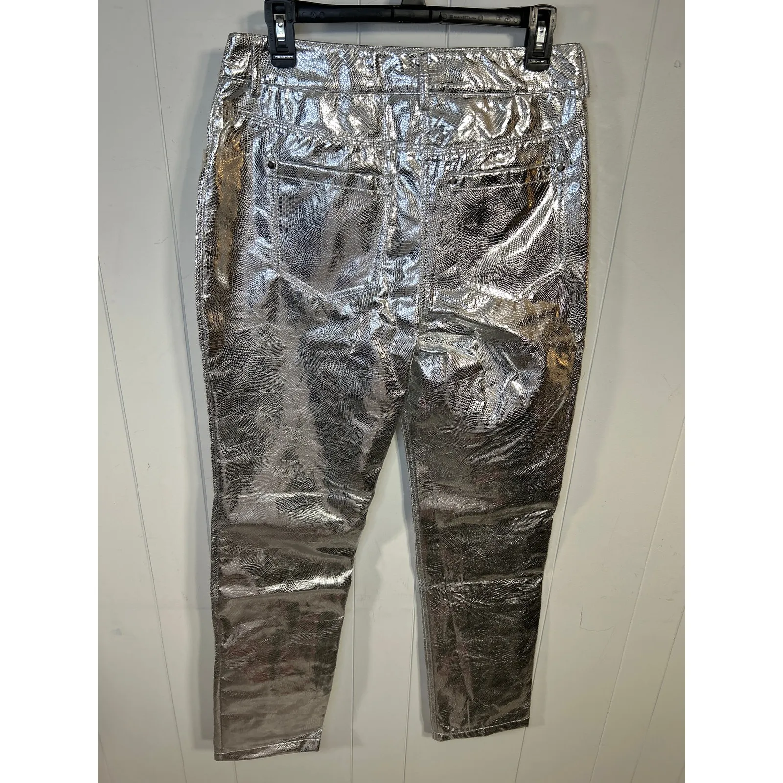 River Island Metallic Snakeskin Embossed Faux Leather Pants in Silver Size 8 - Image 3