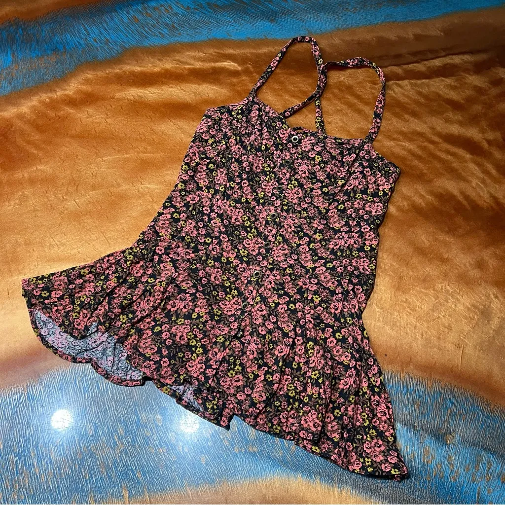 Free People Jenna's Bustier Babydoll Tank floral button front medium pink - Image 3