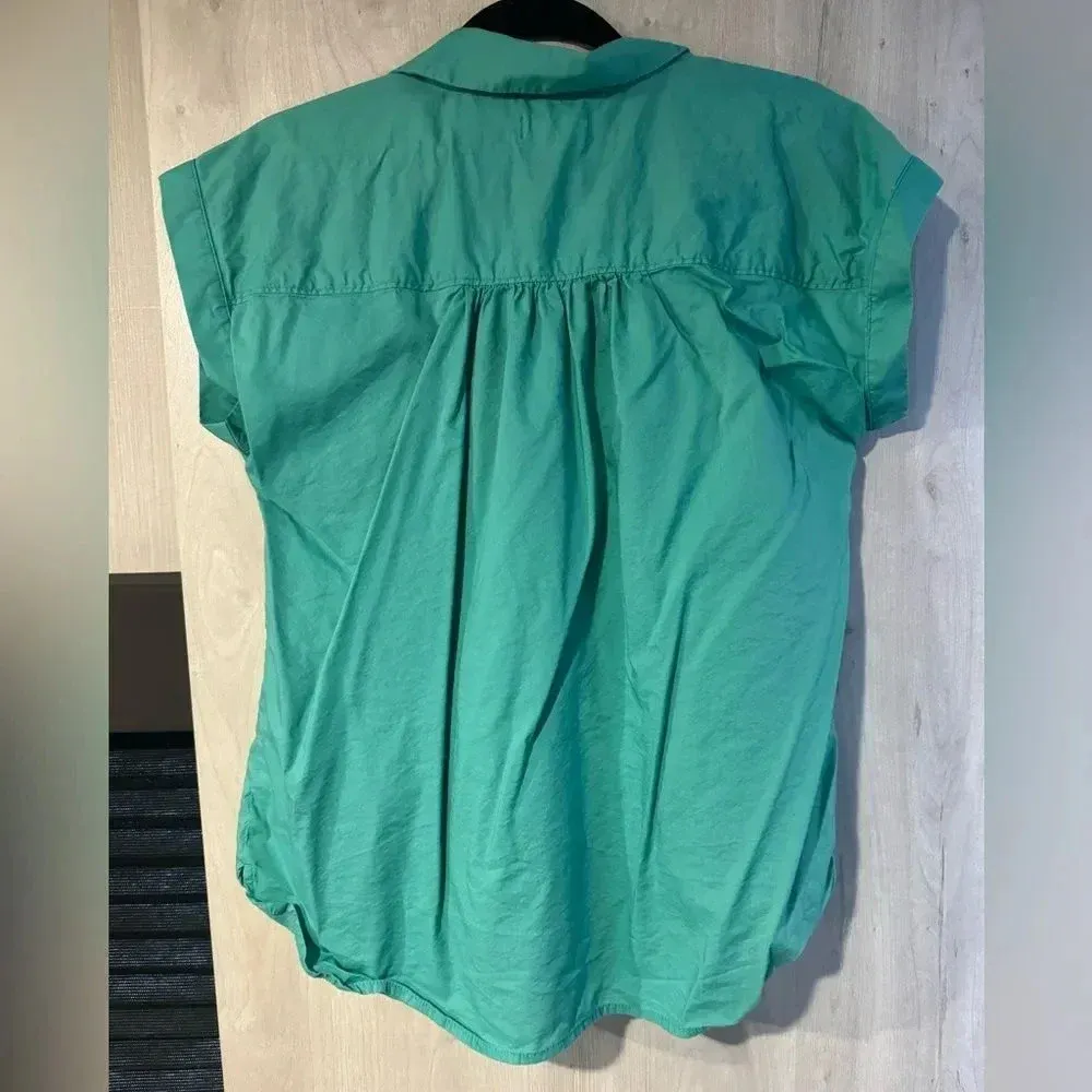 Loft Sea‎ foam Green short sleeve cotton blouse w/ pleated back business casual - Image 2