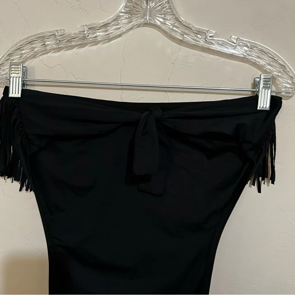 L*Space Black Free Love‎ Prima Donna Fringe Bandeau Monokini Swimsuit - Image 10
