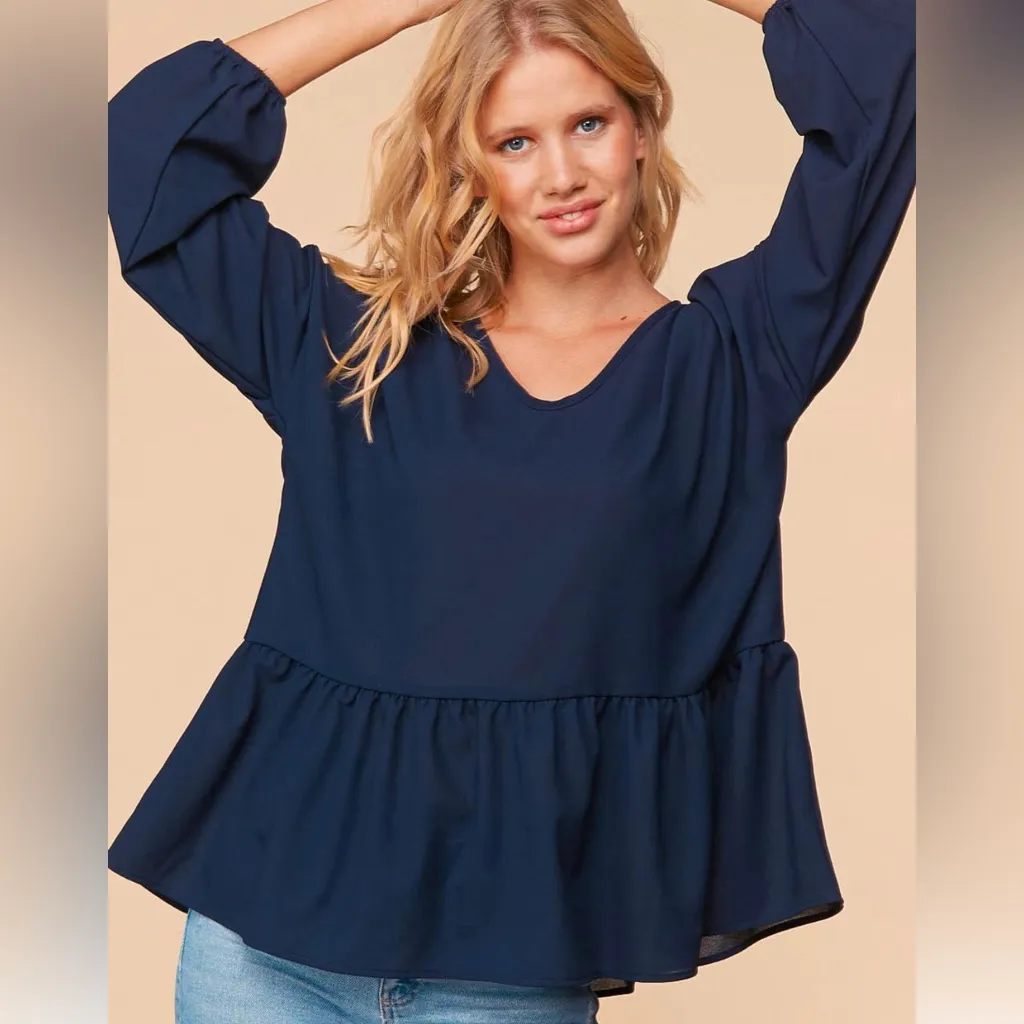 Haptics Babydoll Peplum Blouse Top V - Image 6