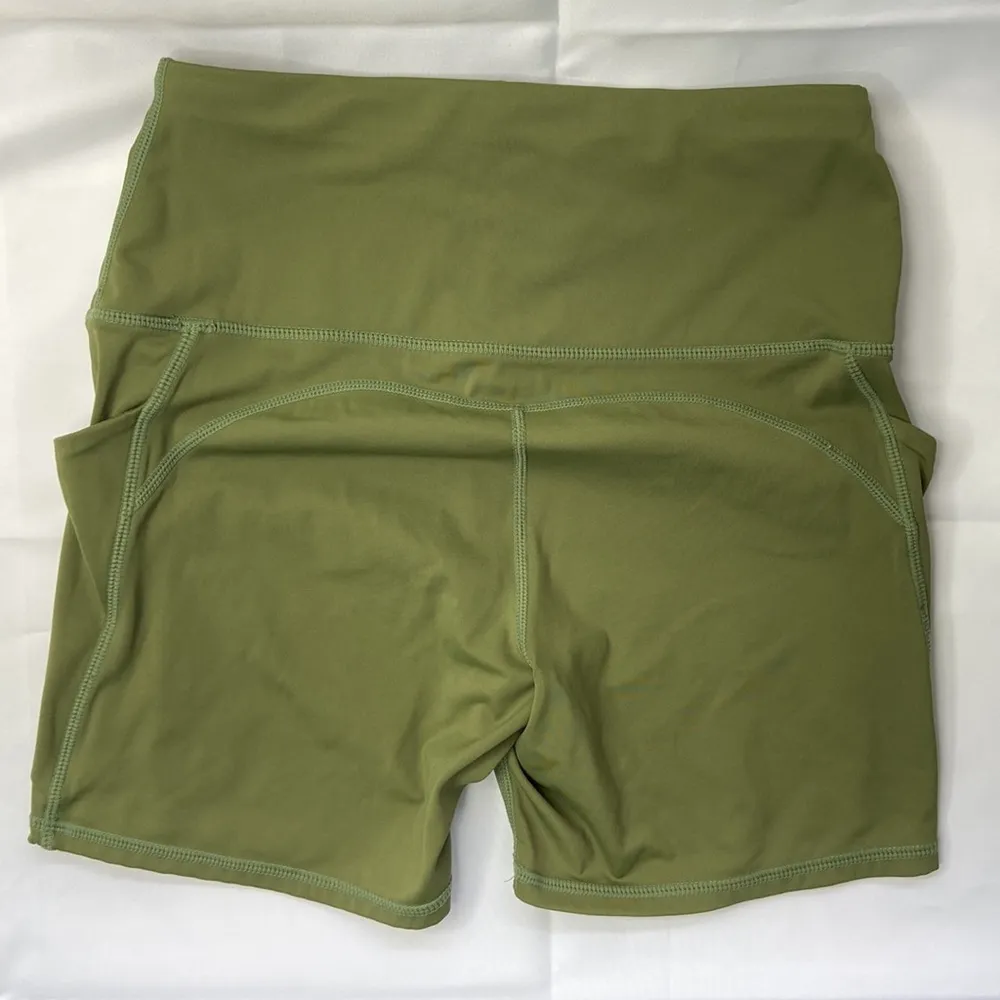 Activewear Women’s Green High Waisted Side Pocket Biker Shorts Size Small - Image 9
