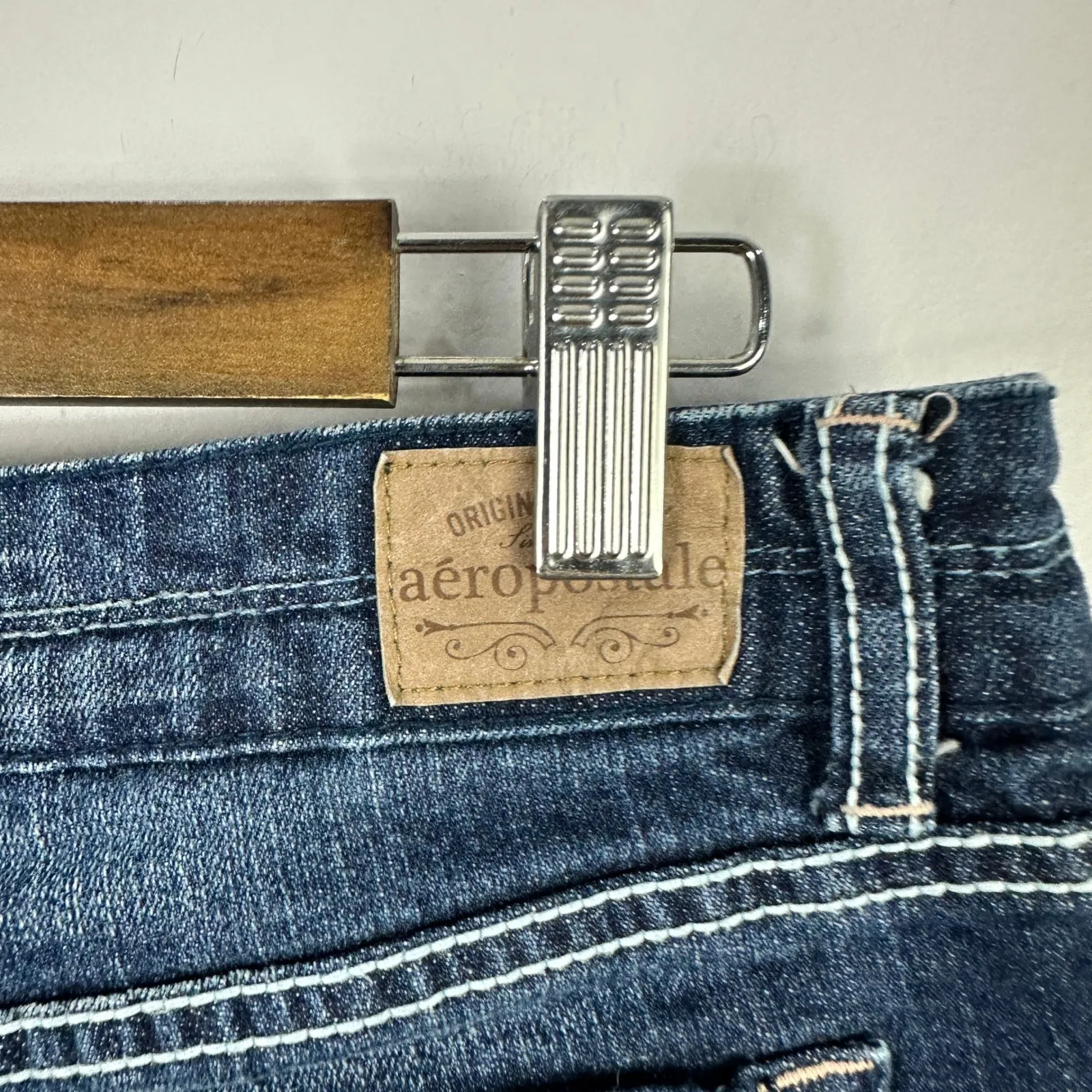 Aeropostale Denim Shorts 9 10 Blue Rolled Hem Stretch Indie Sleaze Y2K Festival - Image 7