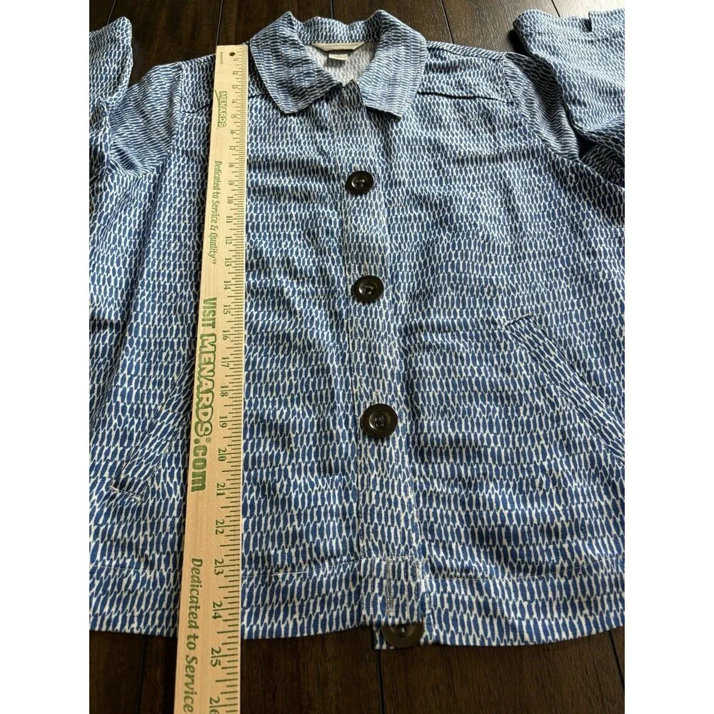 Christopher & Banks Blue All over Pattern Linen Blend Shirt Jacket Big Button M - Image 4