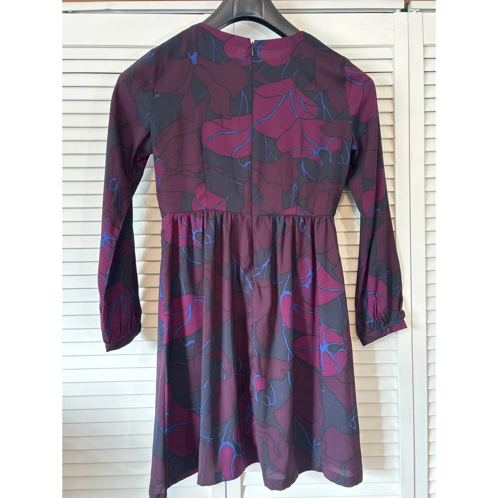 LOFT Babydoll Floral Print Long Sleeve Dress Keyhole Neckline A Line Mini Size 2 - Image 4