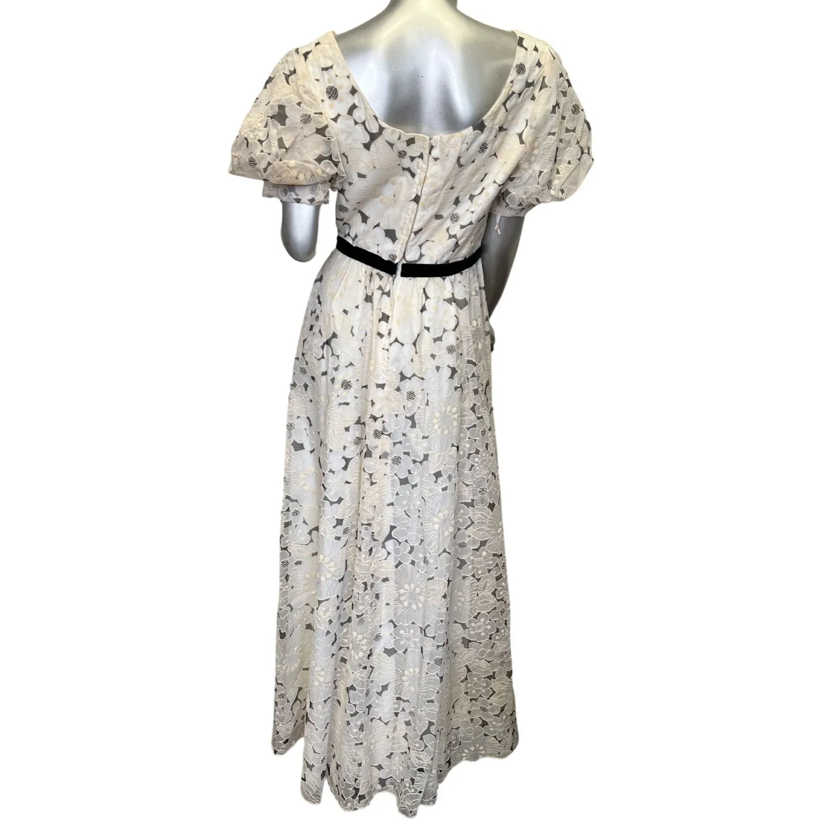 Vintage 1970s Nadine Black White Floral Regencycore Maxi Dress Med/Large - Image 6