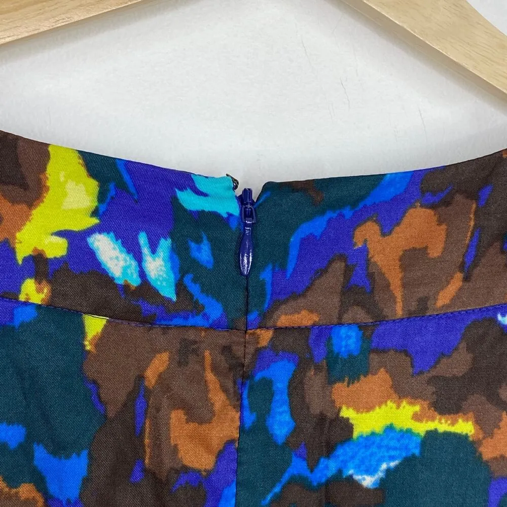 Boden Blue Brown Yellow Printed Short Sleeve Silk Blend Dress Womens Size 6 Long - Image 8