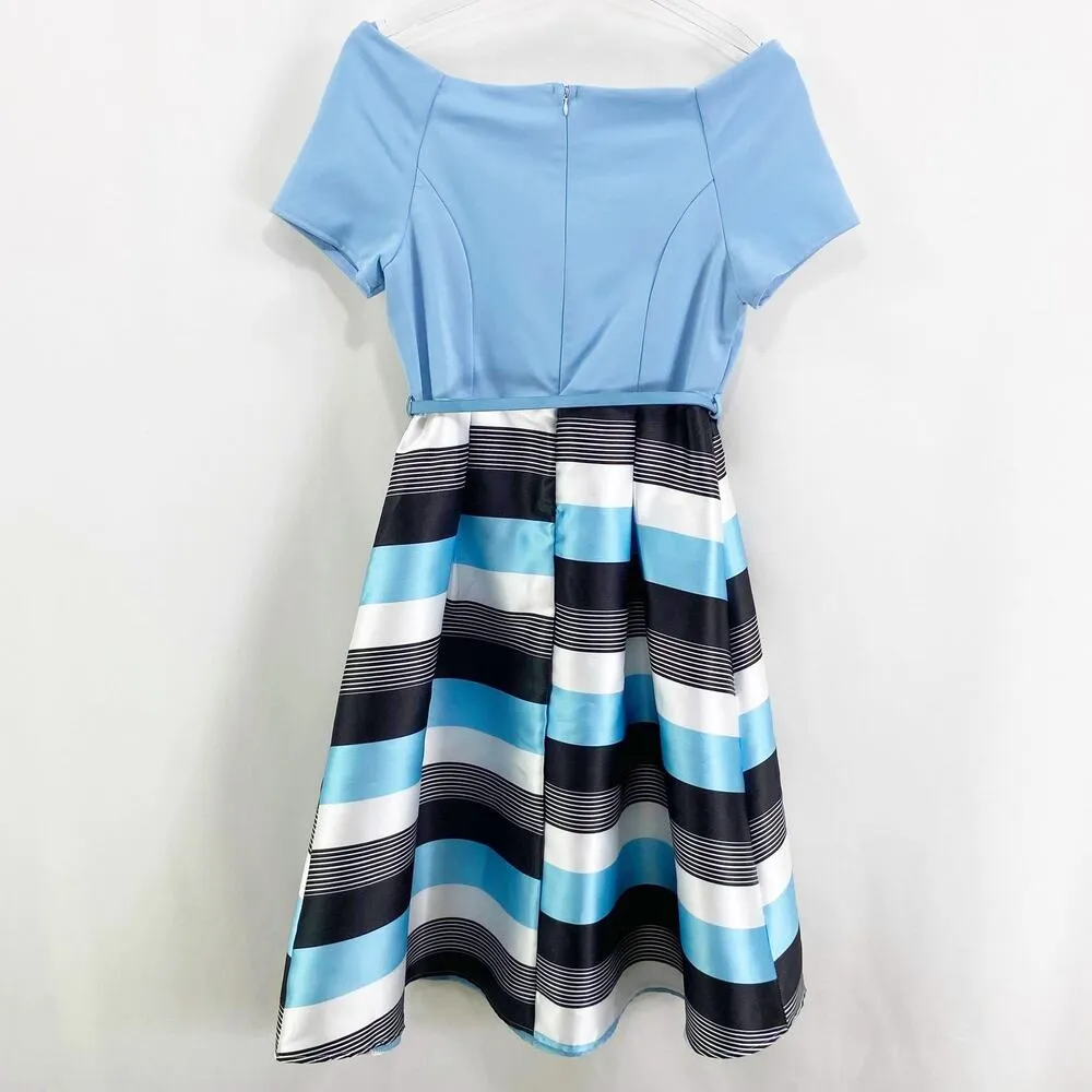 FASHION LINE Vintage 90s Blue Striped Off Shoulder V - Image 5