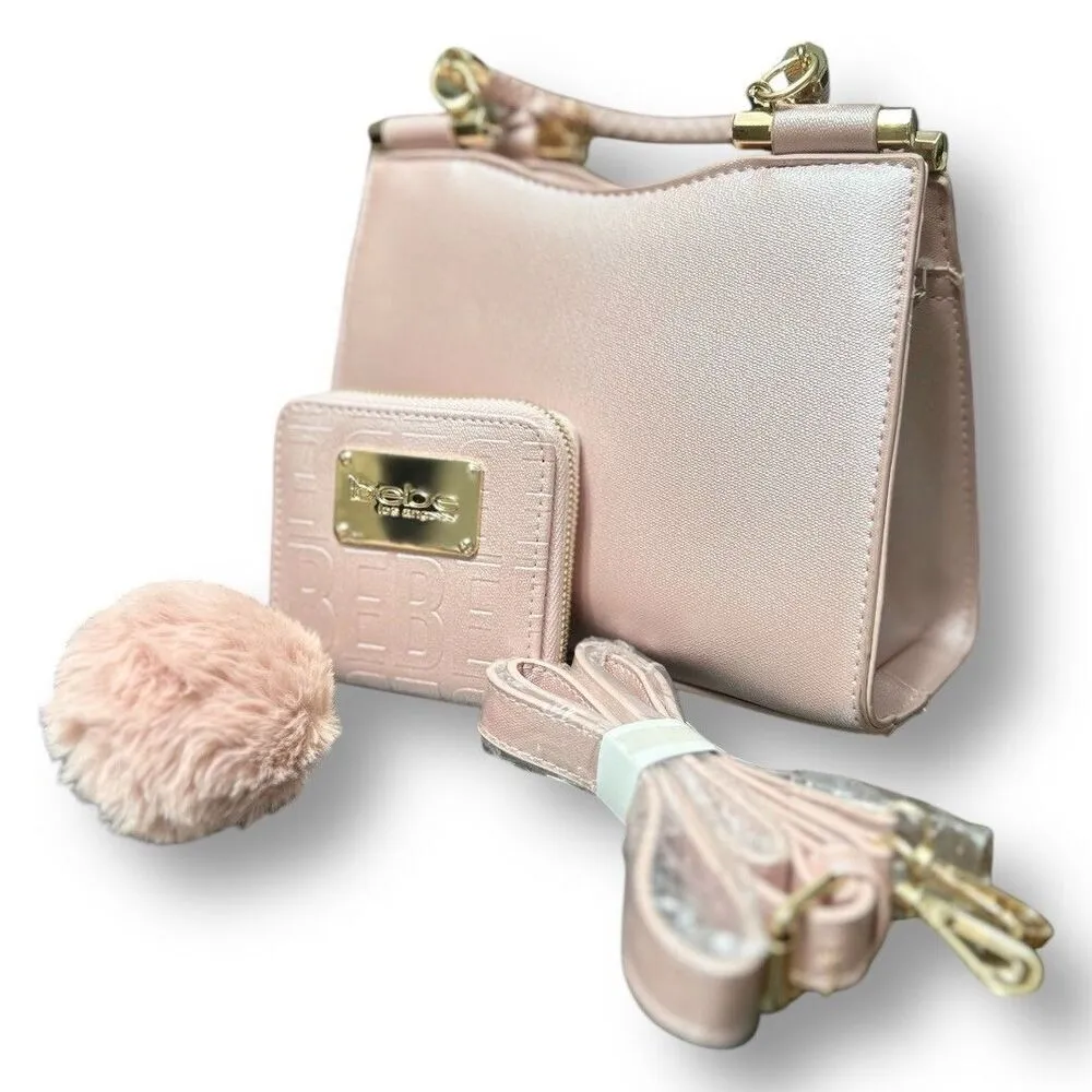 Bebe Alexandra Mini Satchel Gift Set Blush Shine Pink Logo‎ Faux Leather NWT - Image 2