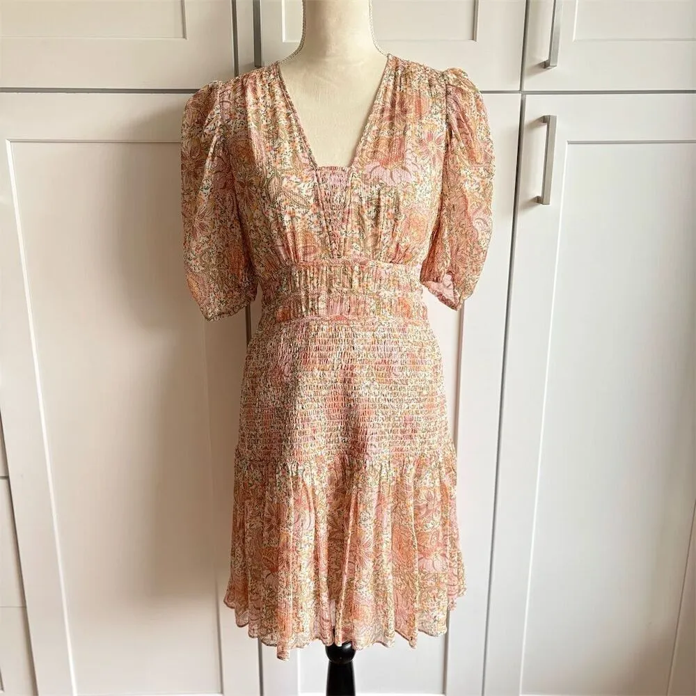 Shoshanna Women's Aubrey Puff Sleeve Smocked Mini Dress Size 6 Multicolored - Image 2