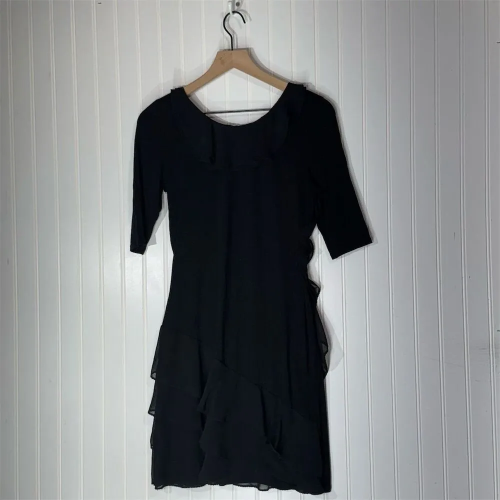 White House Black Market Tiered Ruffle Dress XS Black 3/4 Sleeve Whimsygoth - Image 9