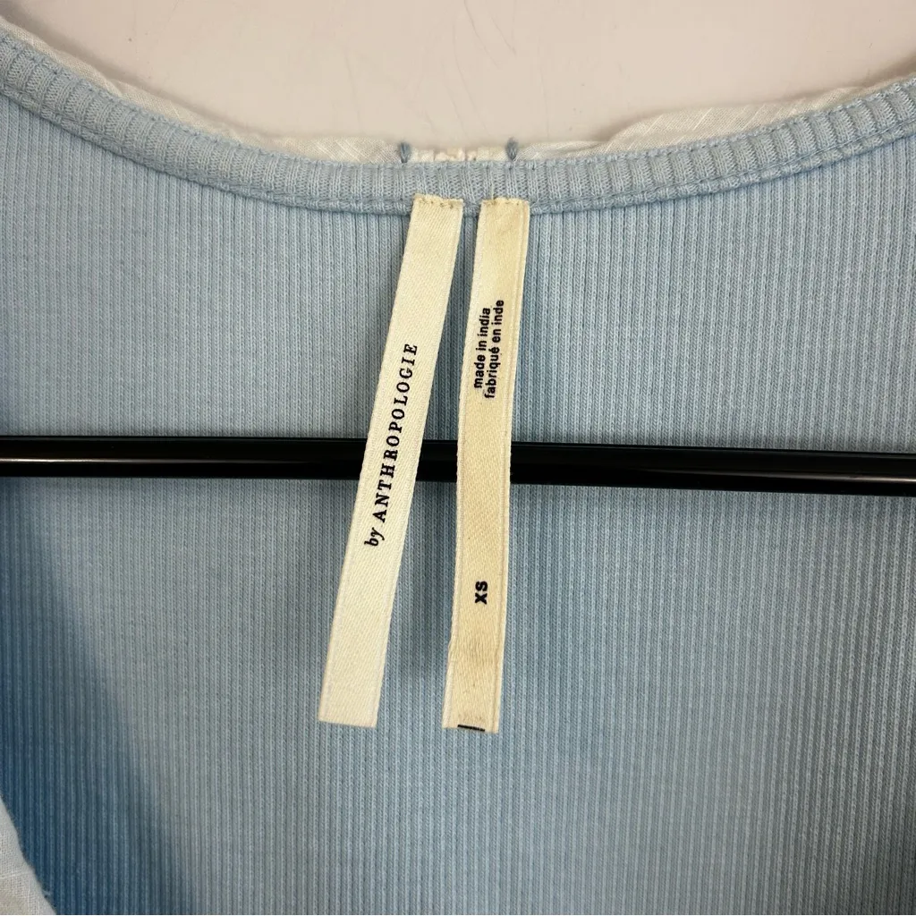 Athropologie Light Blue Embroidered Peter Pan Collar Ribbed Puff Top Blouse XS - Image 12