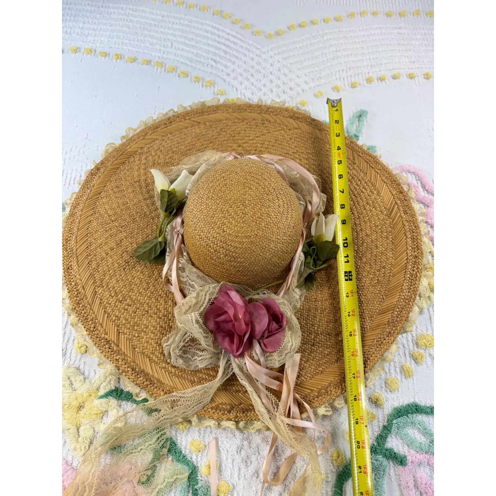 Chic Lolita straw hat, vintage decoration from the 1940s and 1960s Tan - Image 7