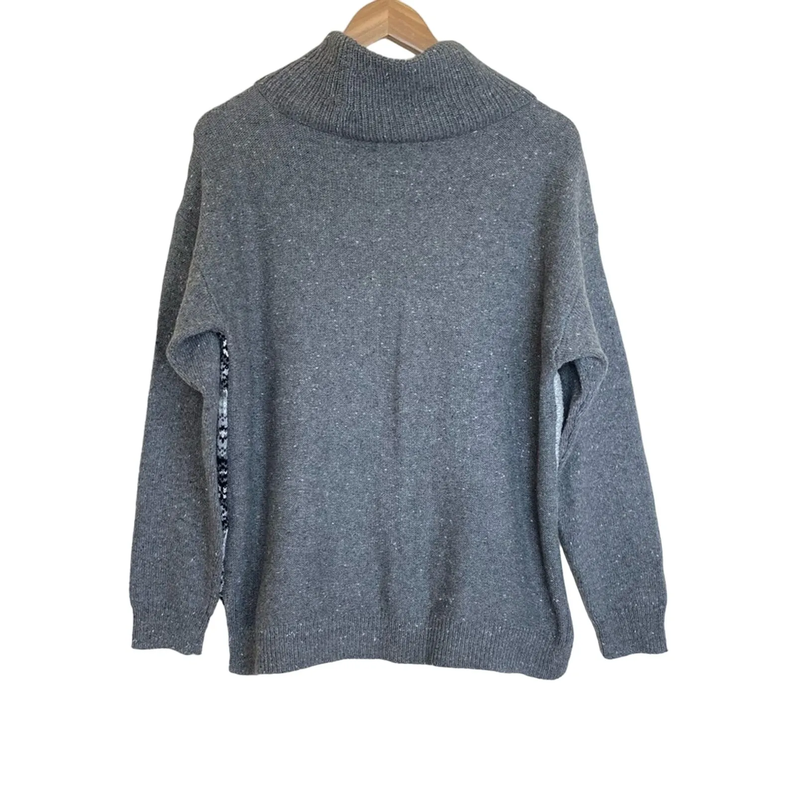 CHAPS  gray patchwork fair isle cowl neck chunky knit pullover sweater Small - Image 4