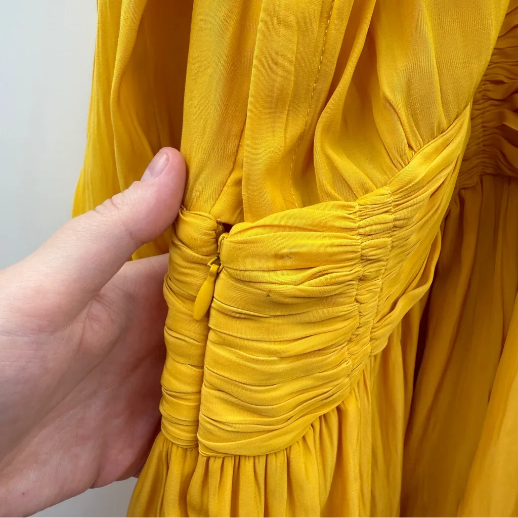 Ramy Brook Evan Marigold Ruched Mini Dress Women’s‎ Size 8 Long Sleeve V Neck - Image 10