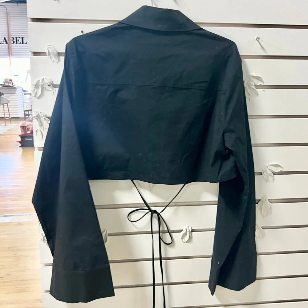 NWOT L'Academie Kinsley Flare Sleeve Collared Button Crop Top Black Women's XS - Image 7