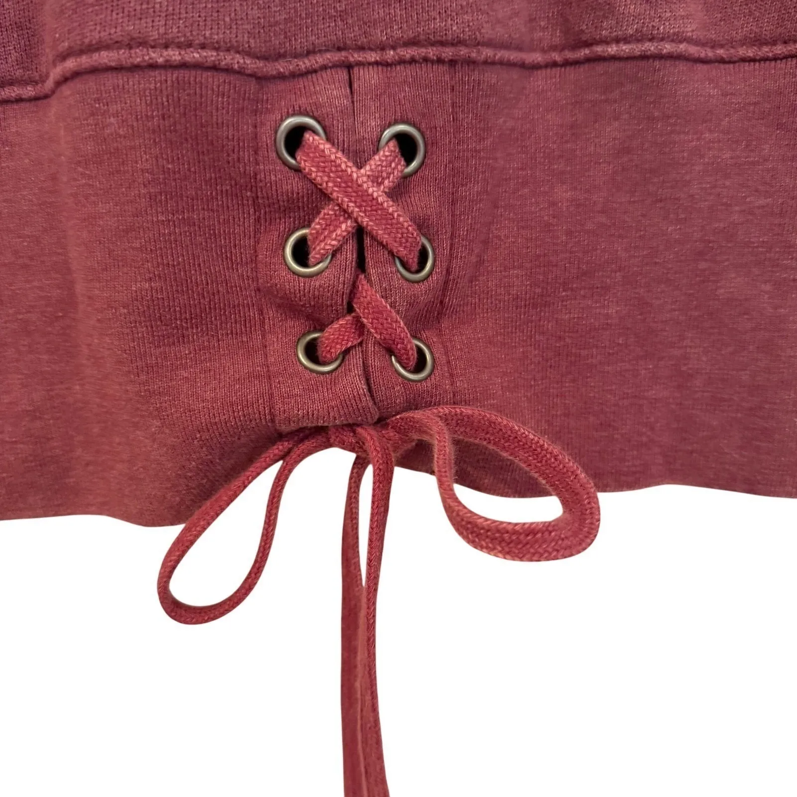 American Eagle Lace Up Cropped Sweatshirt Women's XL Burgundy Hippie Boho Y2K - Image 4