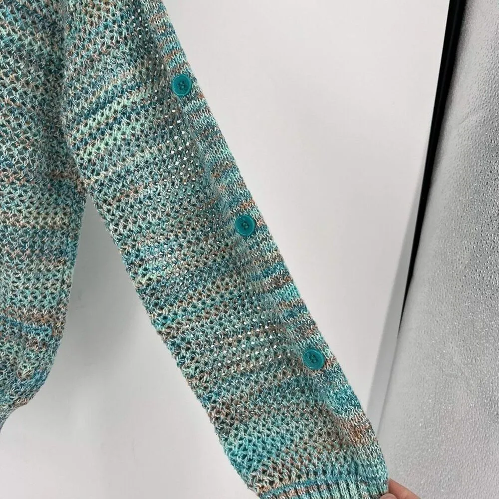 John Paul Richard Women's Beachy Knit Pullover Sweater Green Blue Medium coastal - Image 7